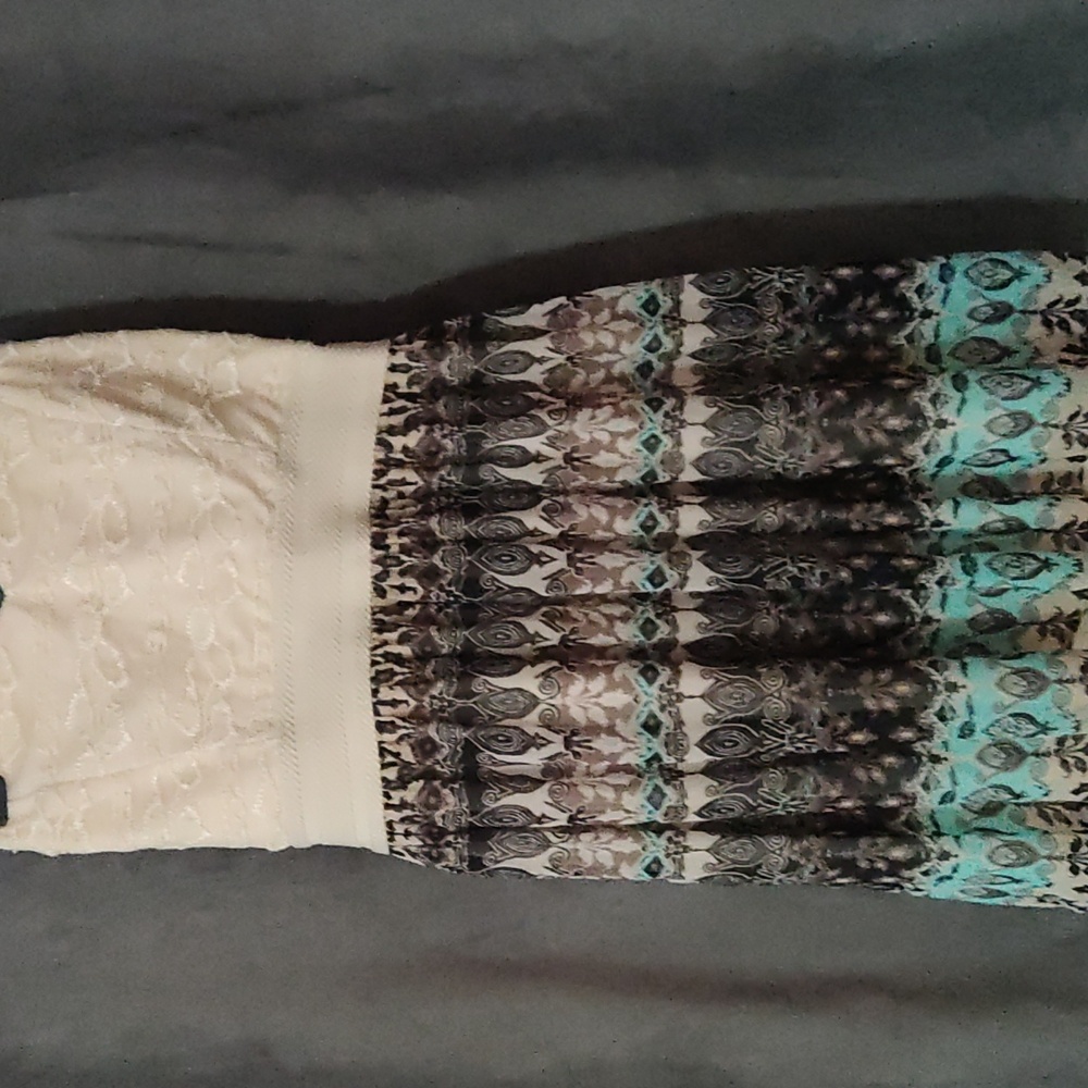 Trixxi Cream and Black Strapless Dress with Turquoise Accents